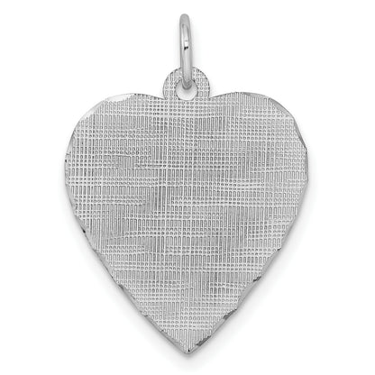 SS Rh-plt Engraveable Heart Patterned Polished Front/Satin Back Disc