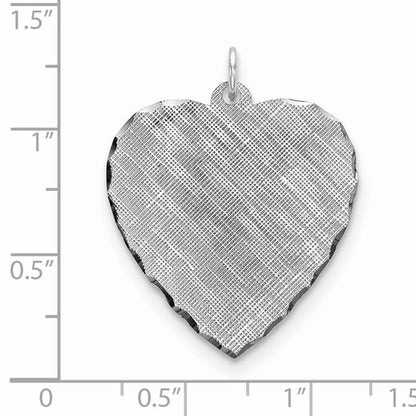 SS Rh-plt Engraveable Heart Patterned Polished Front/Satin Back Disc