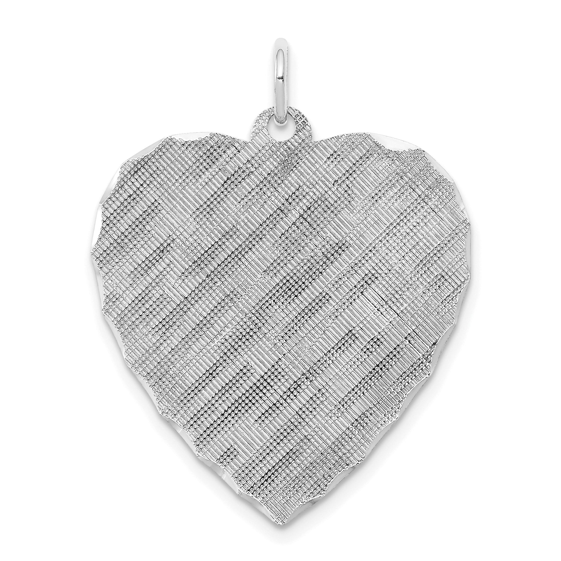 SS Rh-plt Engraveable Heart Patterned Polished Front/Satin Back Disc