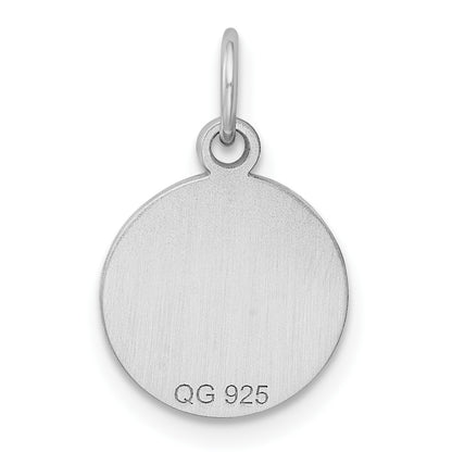 SS Rh-plt Engraveable Round Polished Front/Satin Back Disc Charm