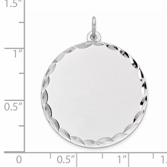 Sterling Silver Rhod-plated ENG. Round Polish Front/Satin Back Disc Charm