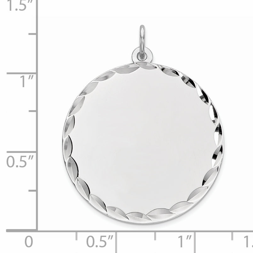 Sterling Silver Rhod-plated ENG. Round Polish Front/Satin Back Disc Charm
