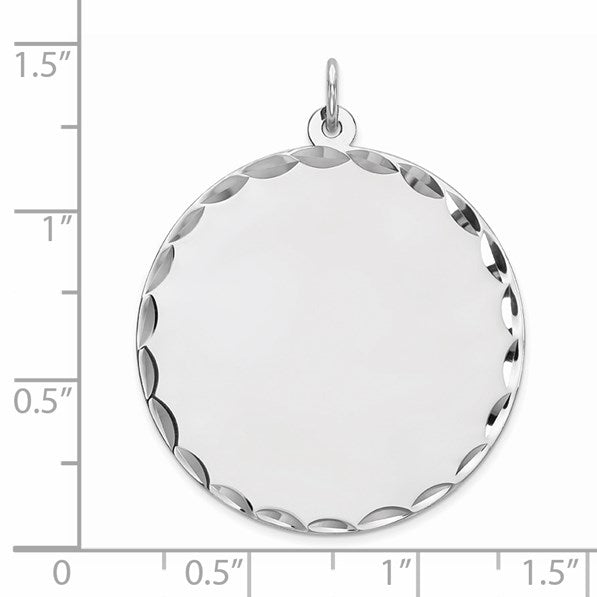 Sterling Silver Rhod-plated ENG. Round Polish Front/Satin Back Disc Charm