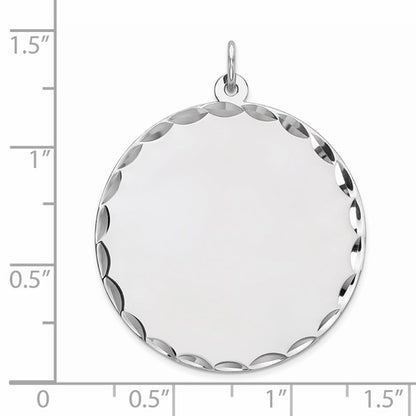 Sterling Silver Rhod-plated ENG. Round Polish Front/Satin Back Disc Charm