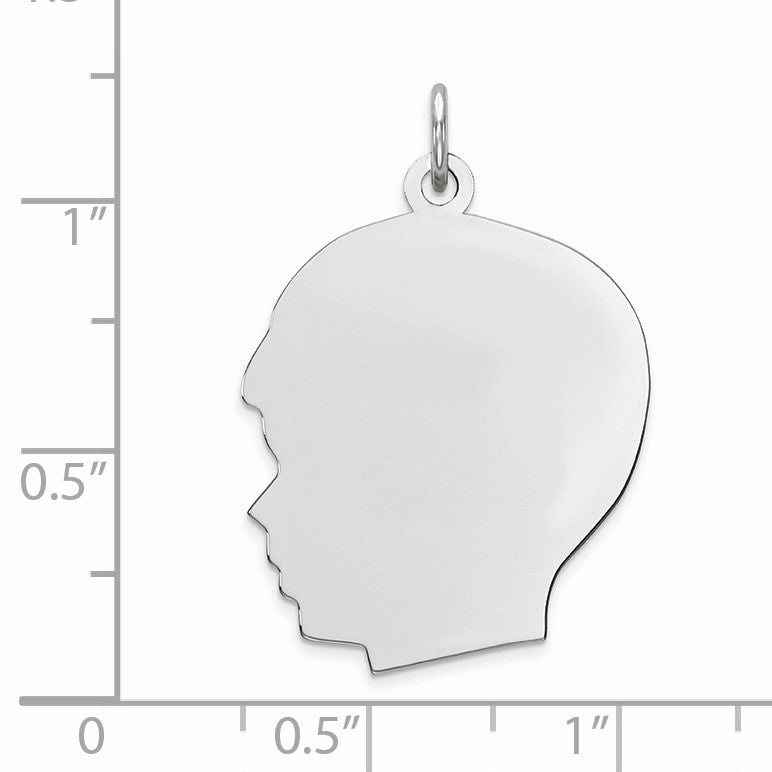 Sterling Silver Rhod-plate Eng. Boy Polished Front/Satin Back Disc Charm