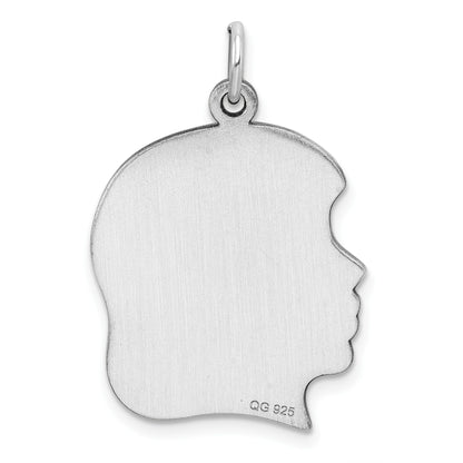 Sterling Silver Rhod-plate Eng. Girl Polished Front/Satin Back Disc Charm