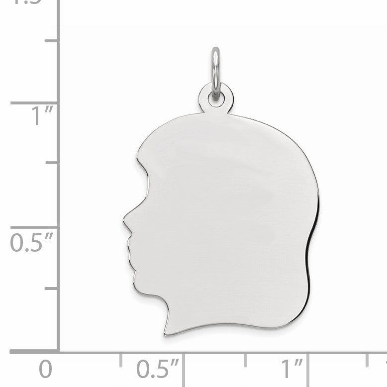 Sterling Silver Rhod-plate Eng. Girl Polished Front/Satin Back Disc Charm