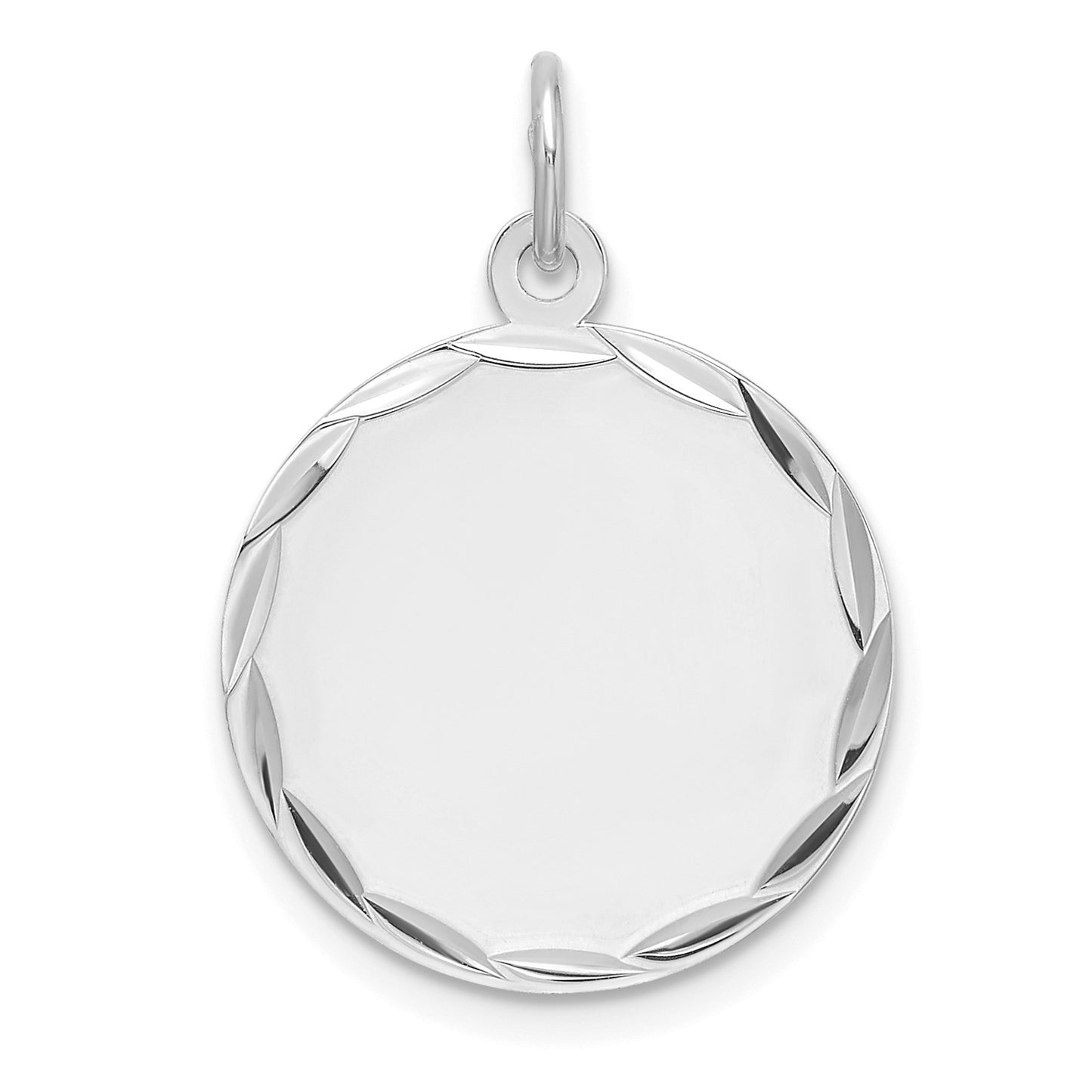 Sterling Silver Rhod-plated Eng. Rnd Polish Front/Satin Back Disc Charm