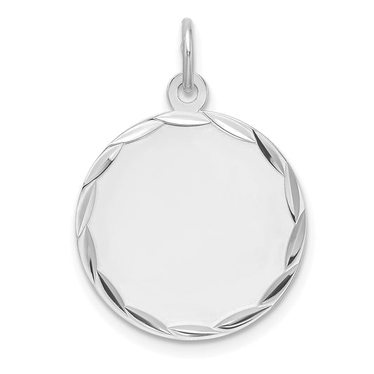 Sterling Silver Rhod-plated Eng. Rnd Polish Front/Satin Back Disc Charm
