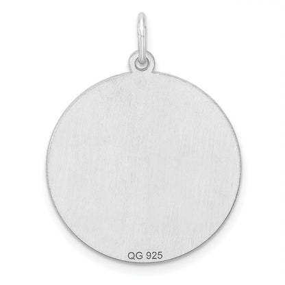 Sterling Silver Rhod-plated Eng. Rnd Polish Front/Satin Back Disc Charm