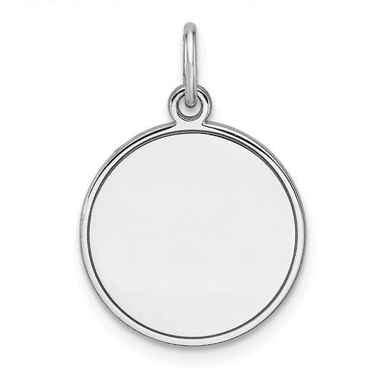 Sterling Silver Rhod-plated Eng. Rnd Polish Front/Satin Back Disc Charm