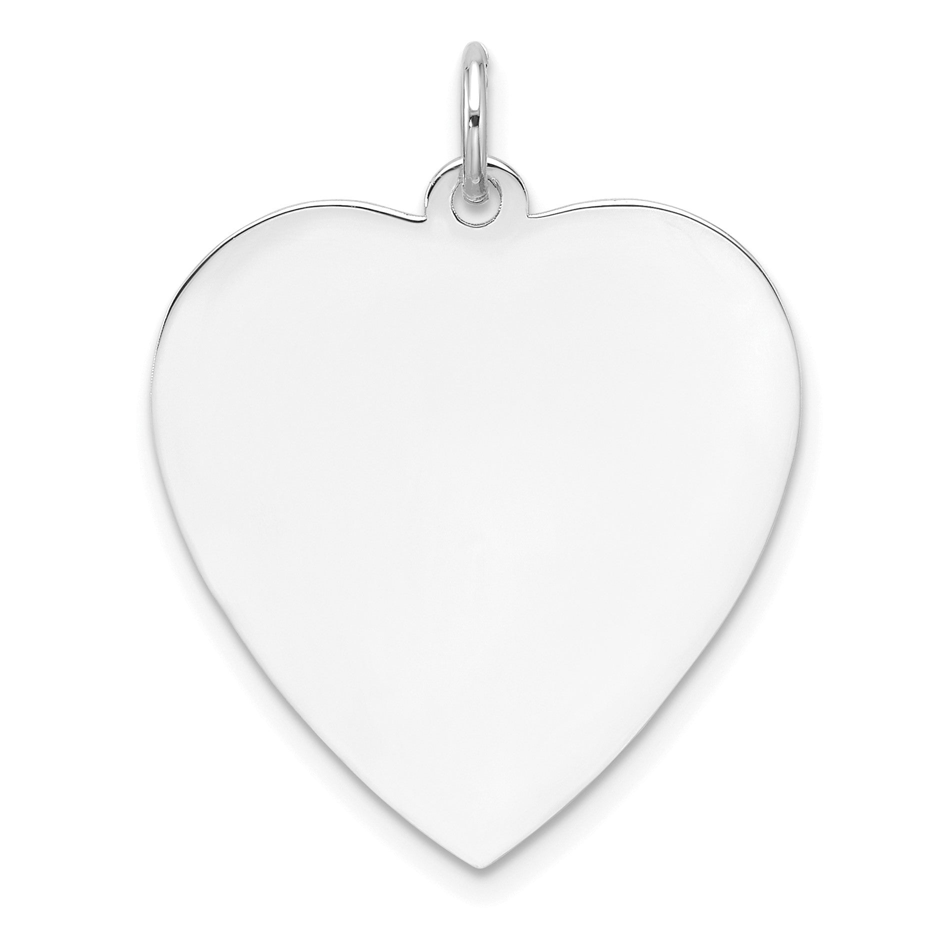 SS Rh-plt Engraveable Heart Polished Front/Satin Back Disc Charm