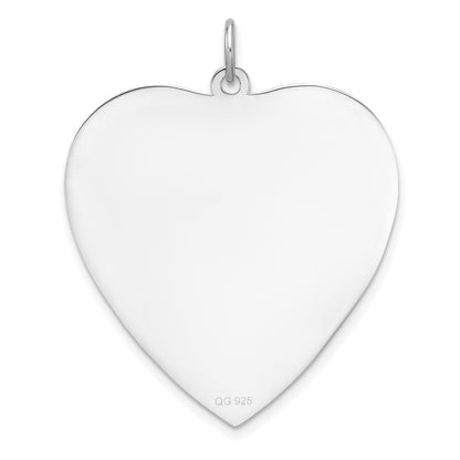 Sterling Silver Rh-plt Engraveable Heart Polished Front/Back Disc Charm