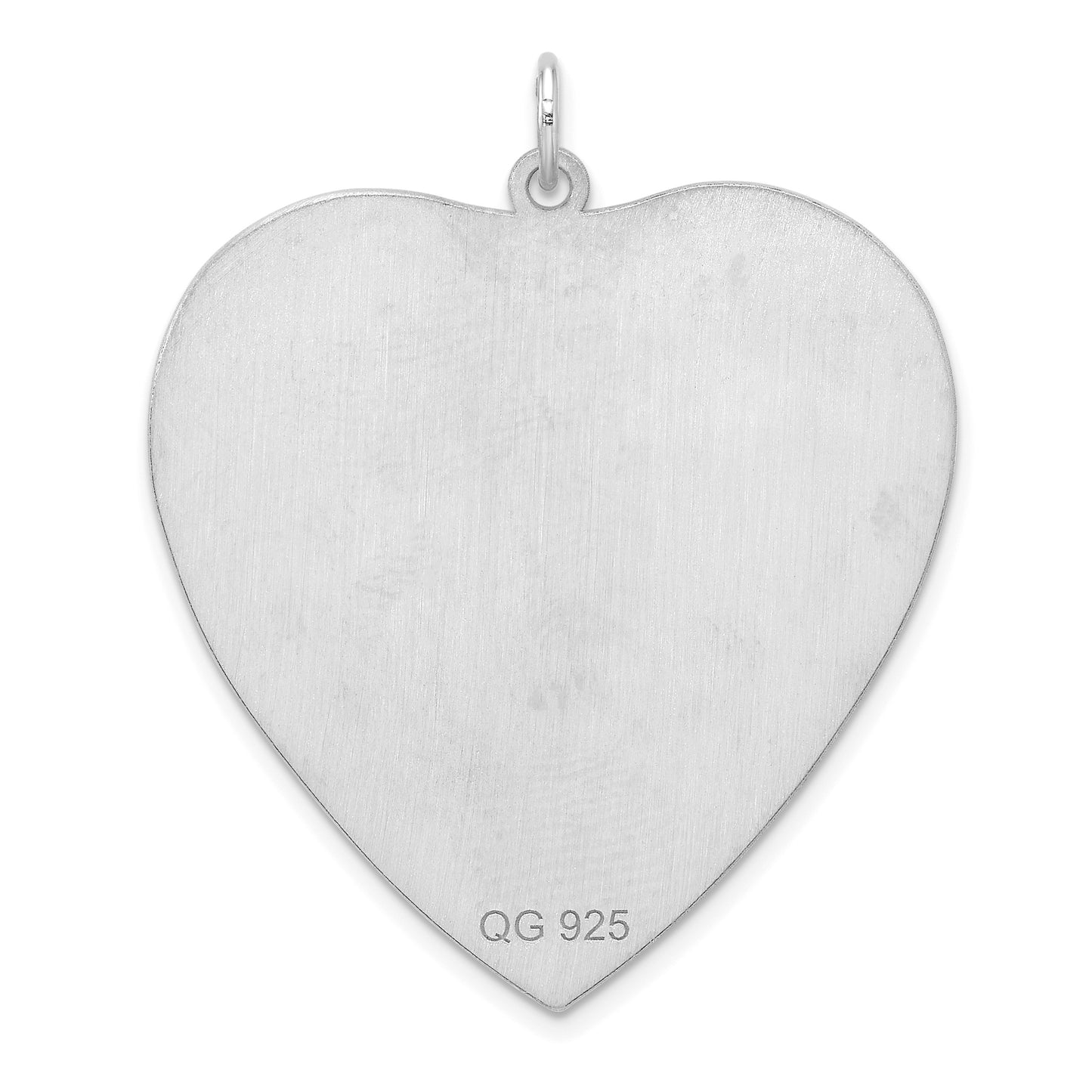 SS Rh-plt Engraveable Heart Polished Front/Satin Back Disc Charm