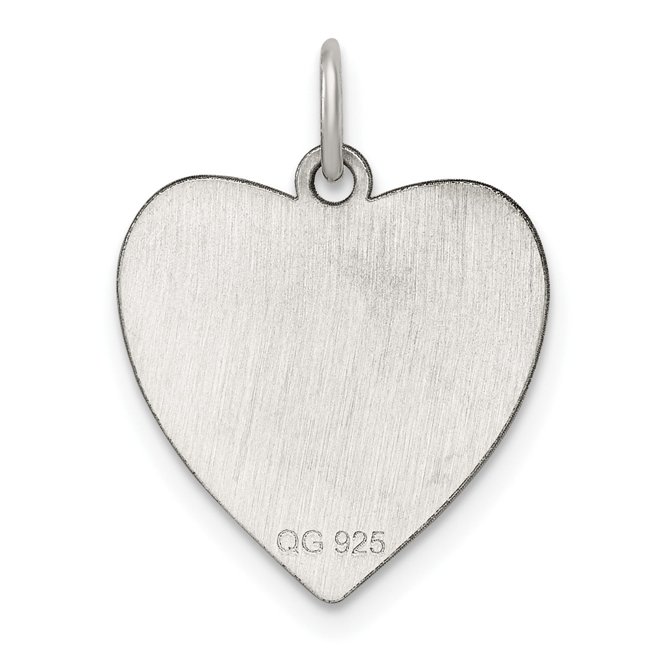 SS Rhod-plated Eng. Heart Polish Front/Satin Back Disc Charm