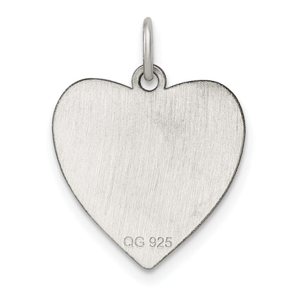 SS Rhod-plated Eng. Heart Polish Front/Satin Back Disc Charm