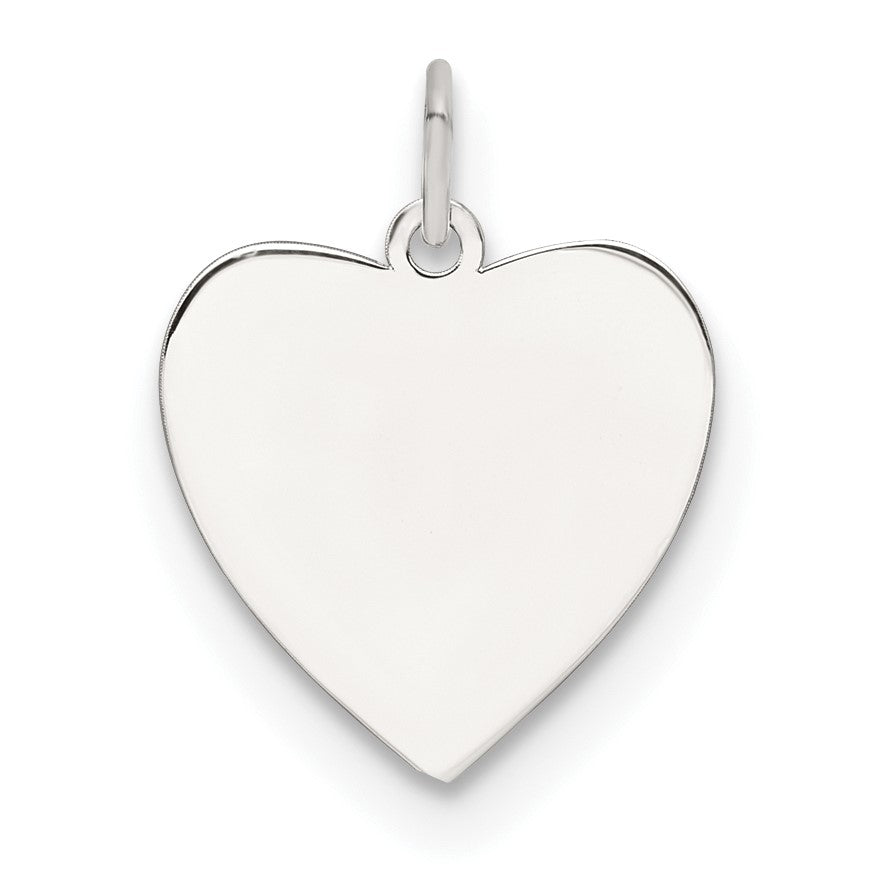SS Rhod-plated Eng. Heart Polish Front/Satin Back Disc Charm