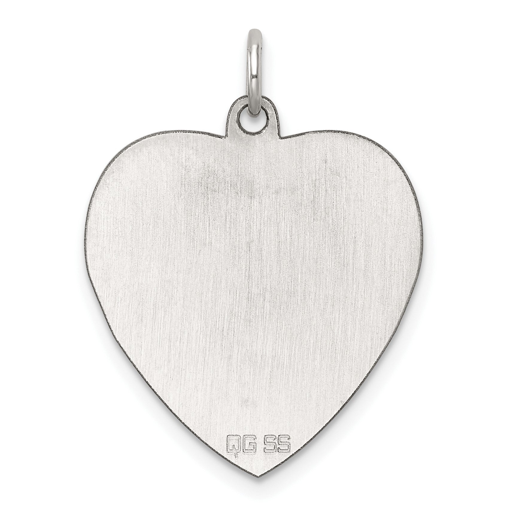 SS Rh-plt Engraveable Heart Polished Front/Satin Back Disc Charm
