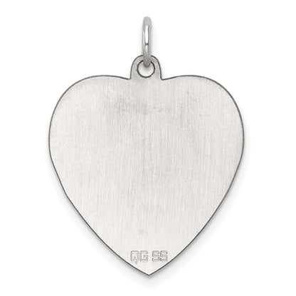 SS Rh-plt Engraveable Heart Polished Front/Satin Back Disc Charm