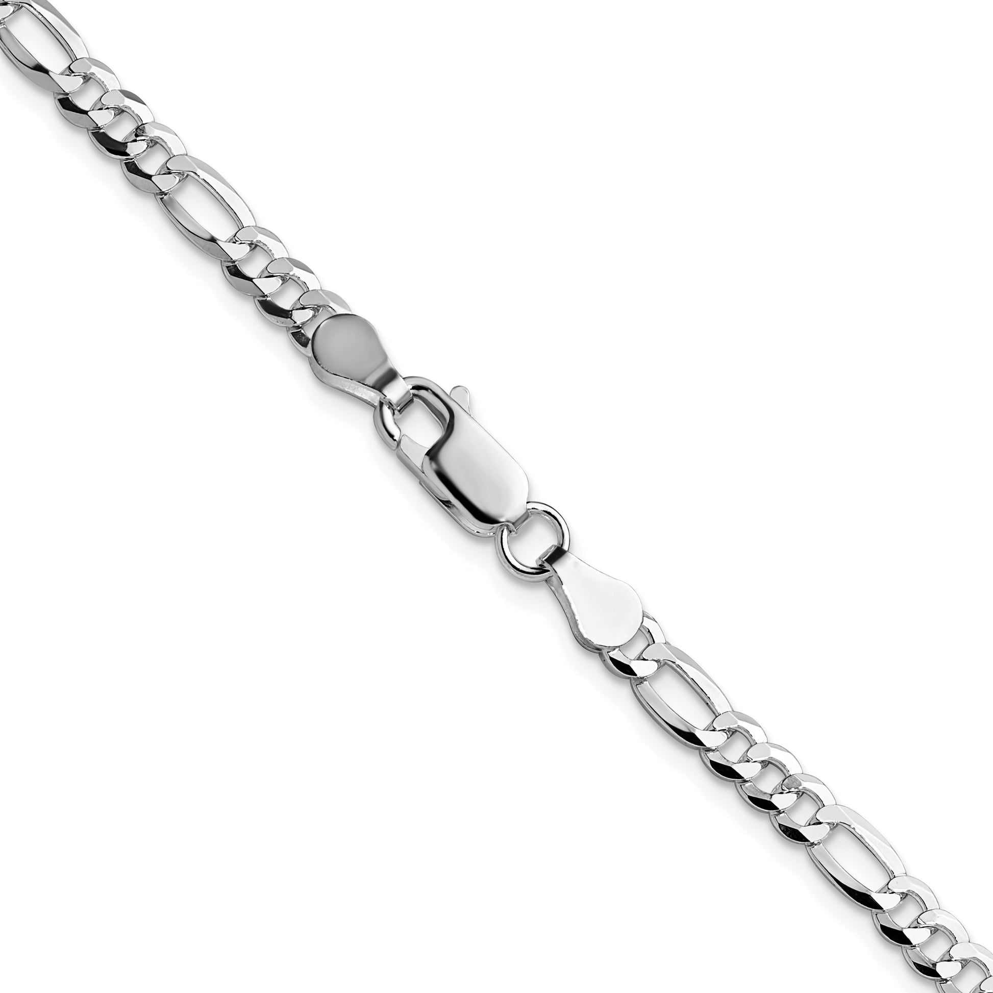 Sterling Silver Rhodium-plated 4.0mm Lightweight Flat Figaro Chain