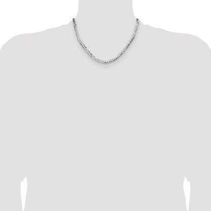 Sterling Silver Rhodium-plated 4.0mm Lightweight Flat Figaro Chain