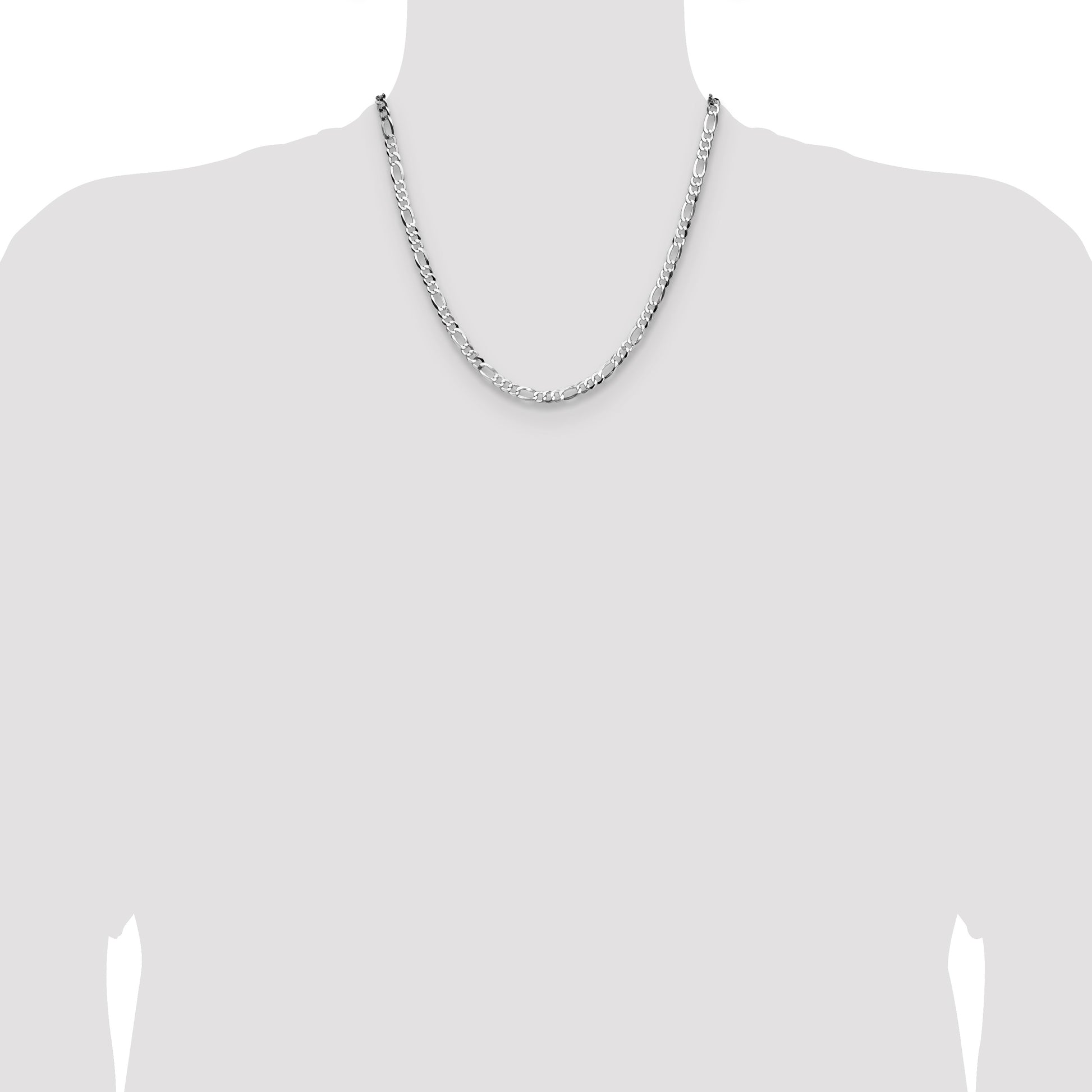 Sterling Silver Rhodium-plated 4.0mm Lightweight Flat Figaro Chain