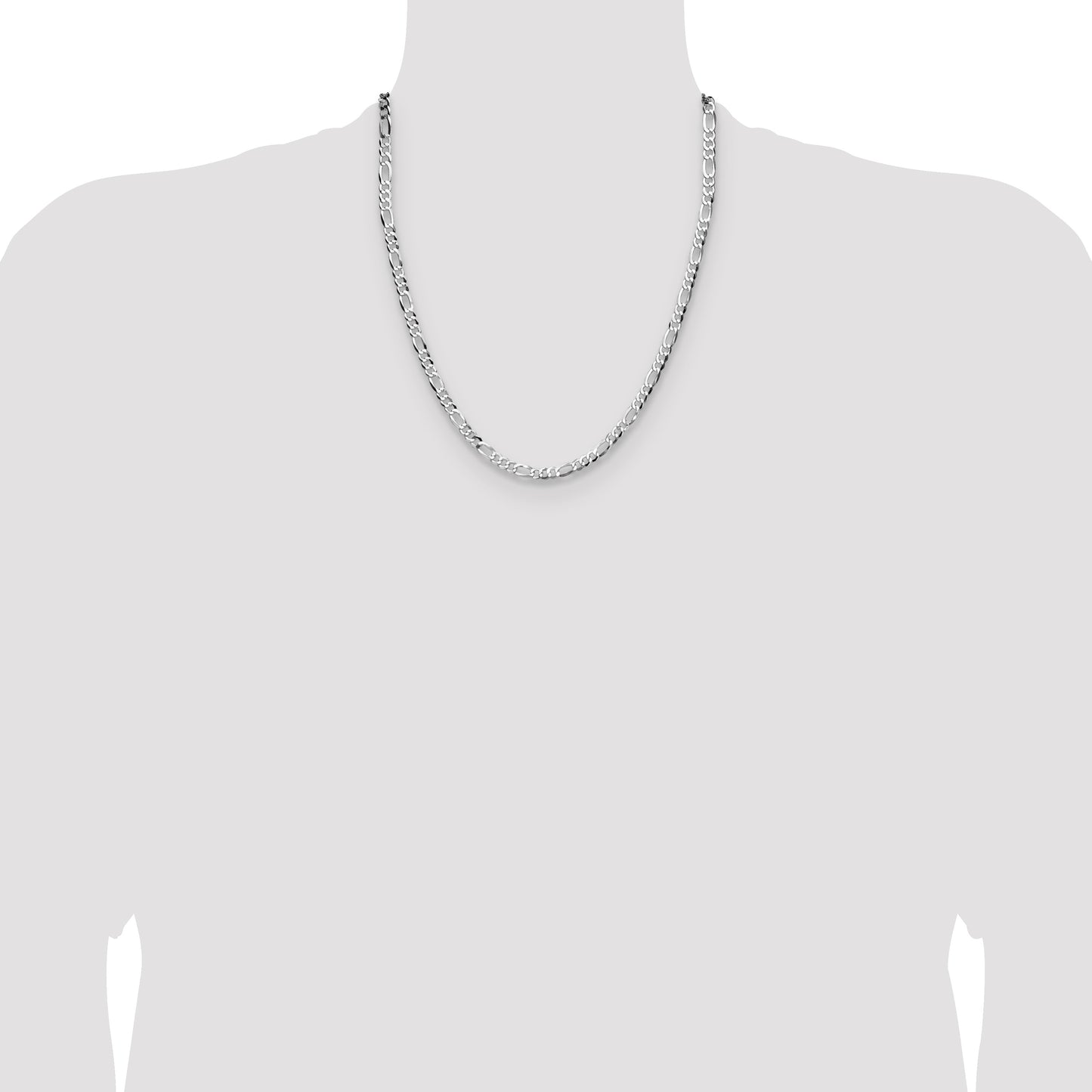 Sterling Silver Rhodium-plated 4.0mm Lightweight Flat Figaro Chain