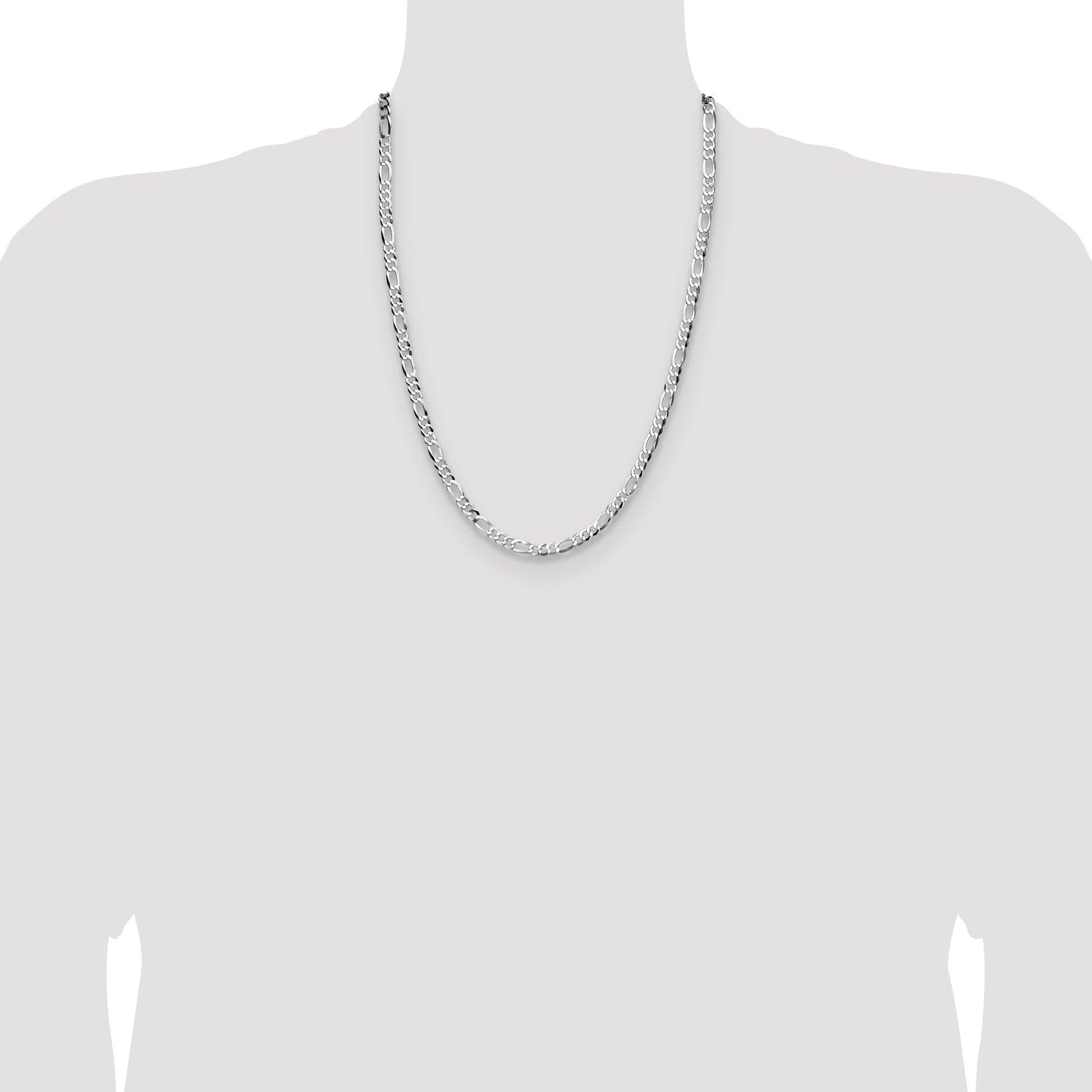 Sterling Silver Rhodium-plated 4.0mm Lightweight Flat Figaro Chain