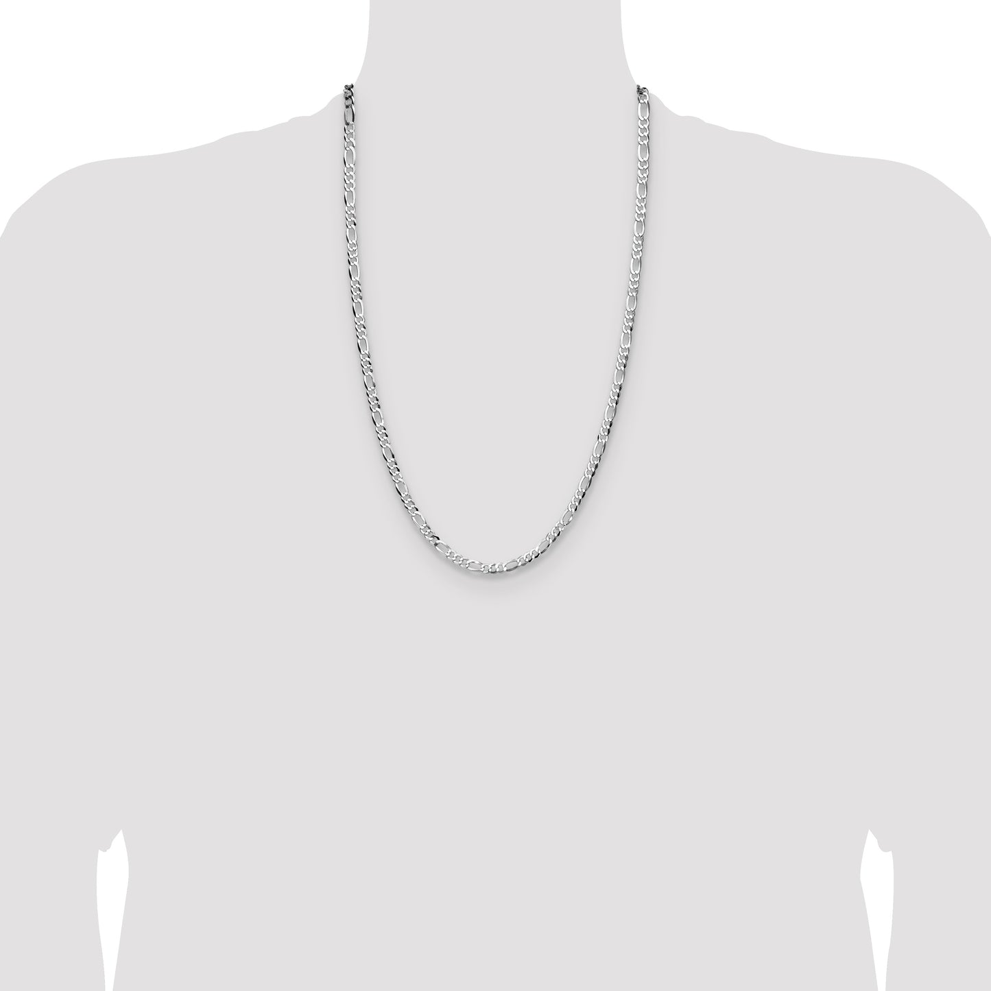 Sterling Silver Rhodium-plated 4.0mm Lightweight Flat Figaro Chain