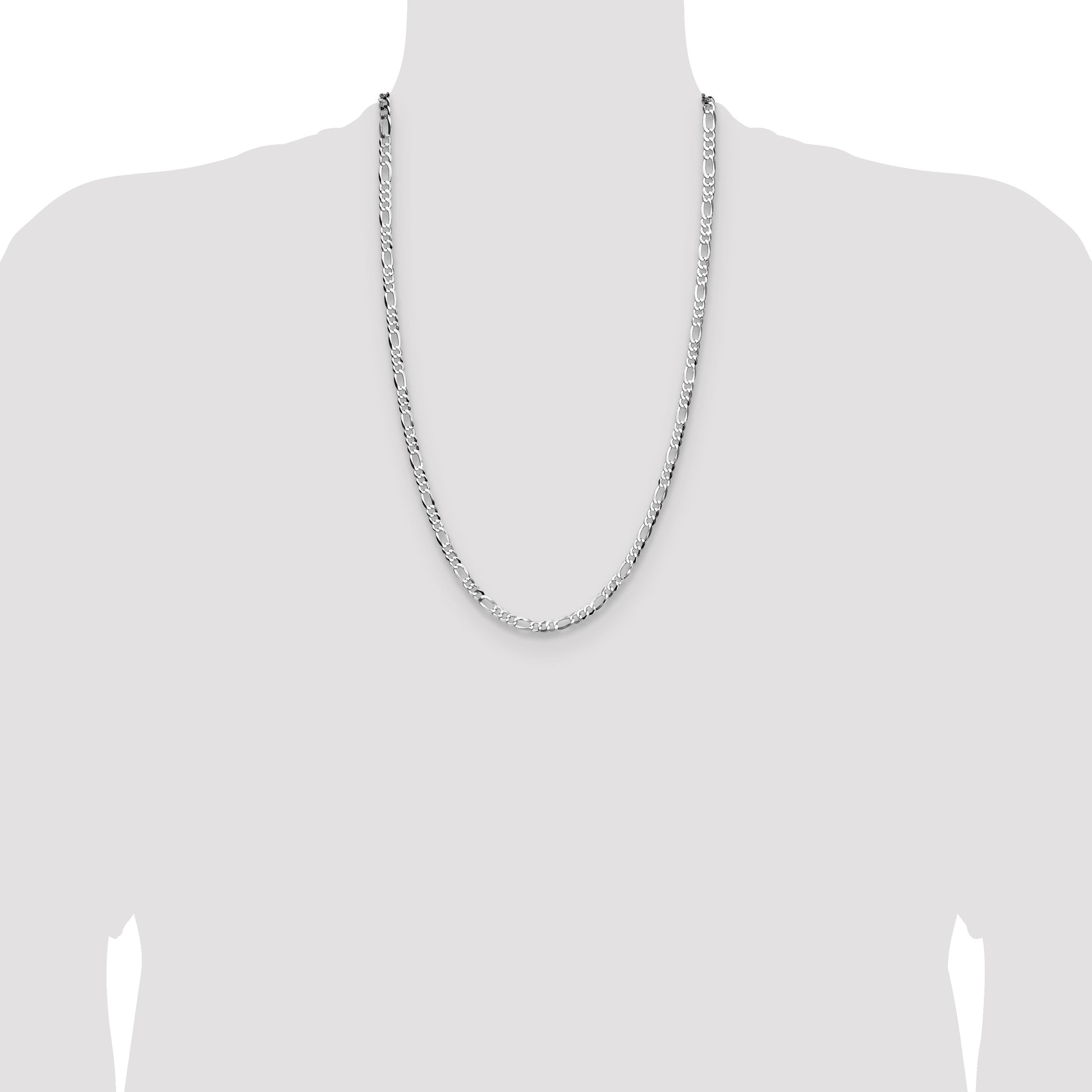 Sterling Silver Rhodium-plated 4.0mm Lightweight Flat Figaro Chain