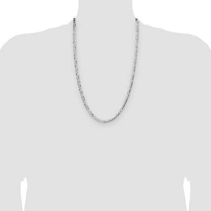 Sterling Silver Rhodium-plated 4.0mm Lightweight Flat Figaro Chain