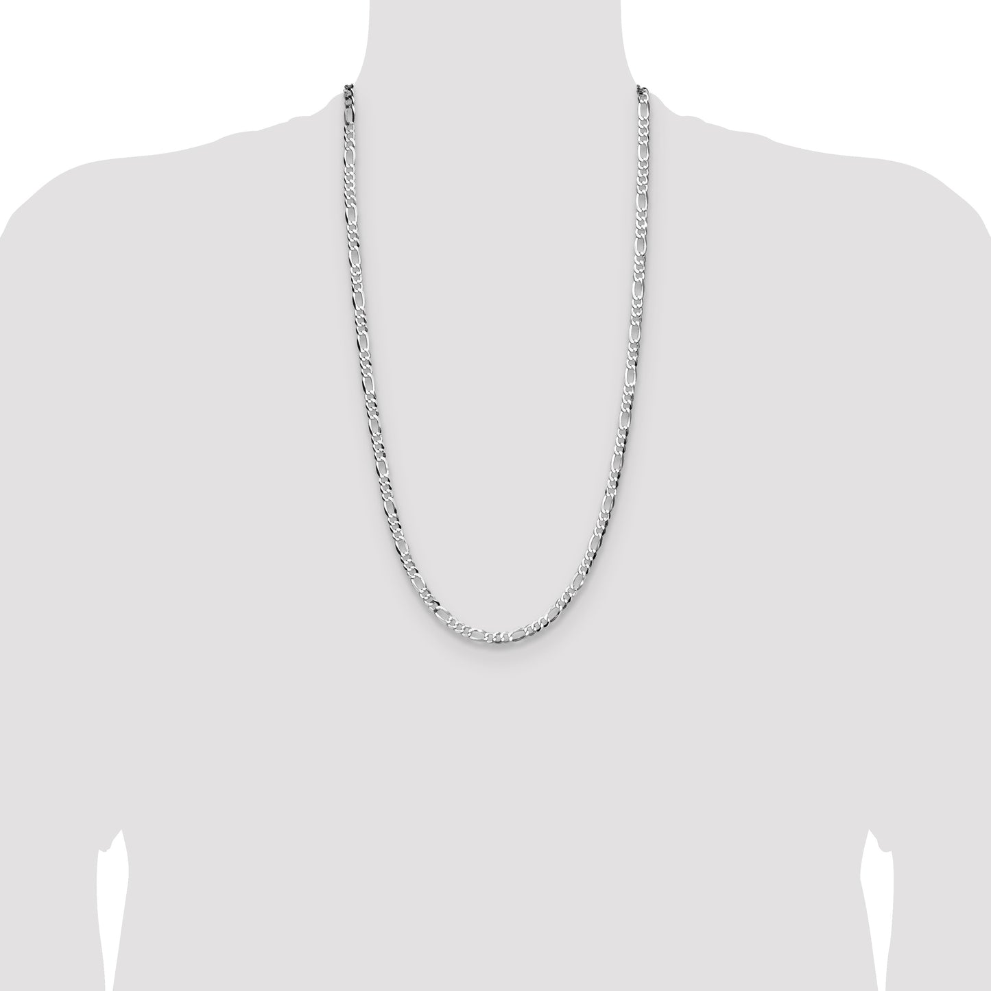 Sterling Silver Rhodium-plated 4.0mm Lightweight Flat Figaro Chain
