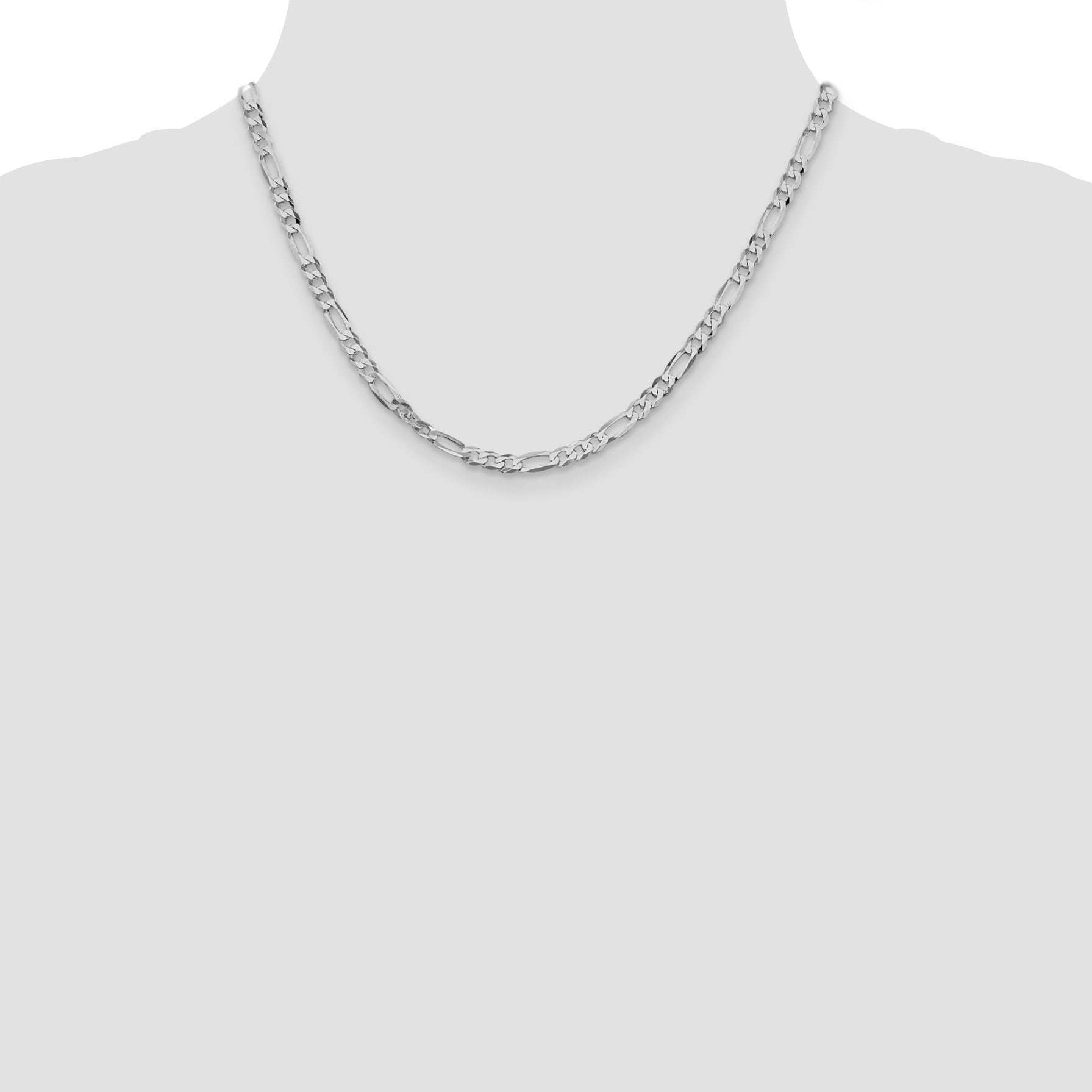 Sterling Silver Rhodium-plated 4.5mm Lightweight Flat Figaro Chain