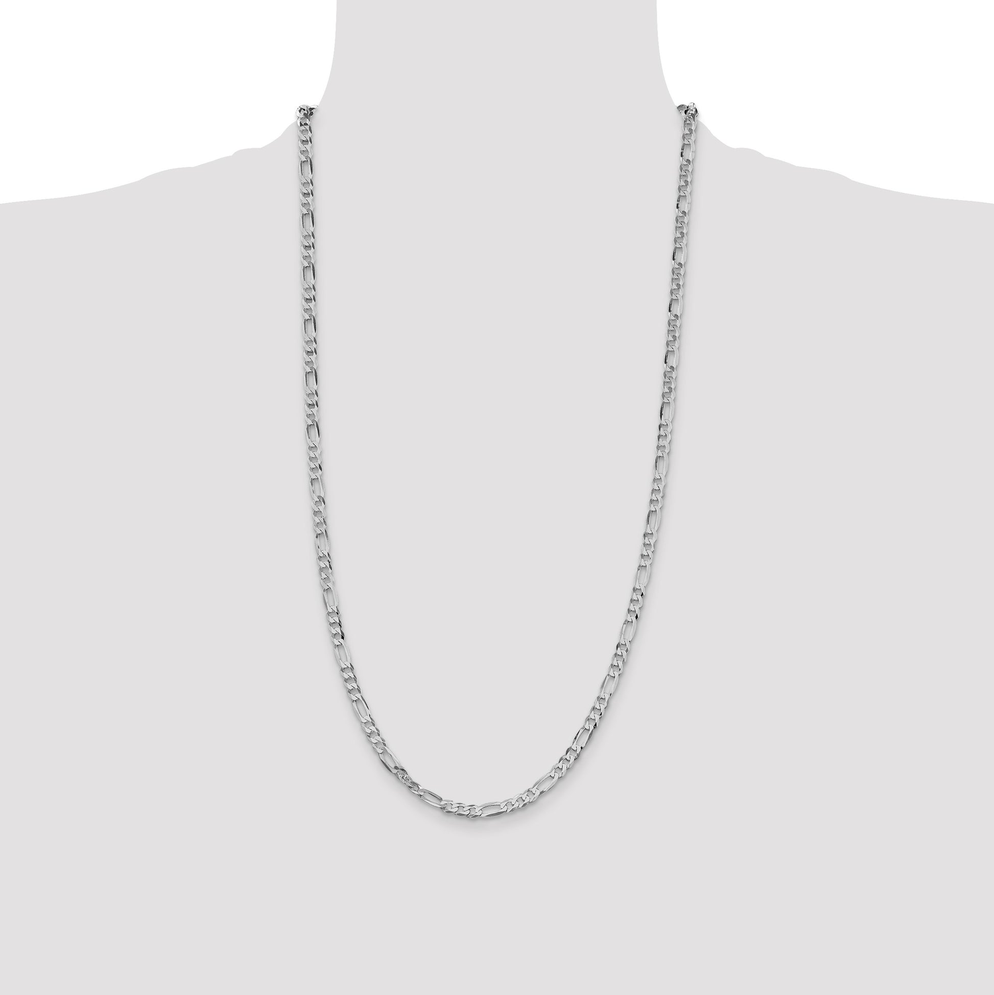 Sterling Silver Rhodium-plated 4.5mm Lightweight Flat Figaro Chain