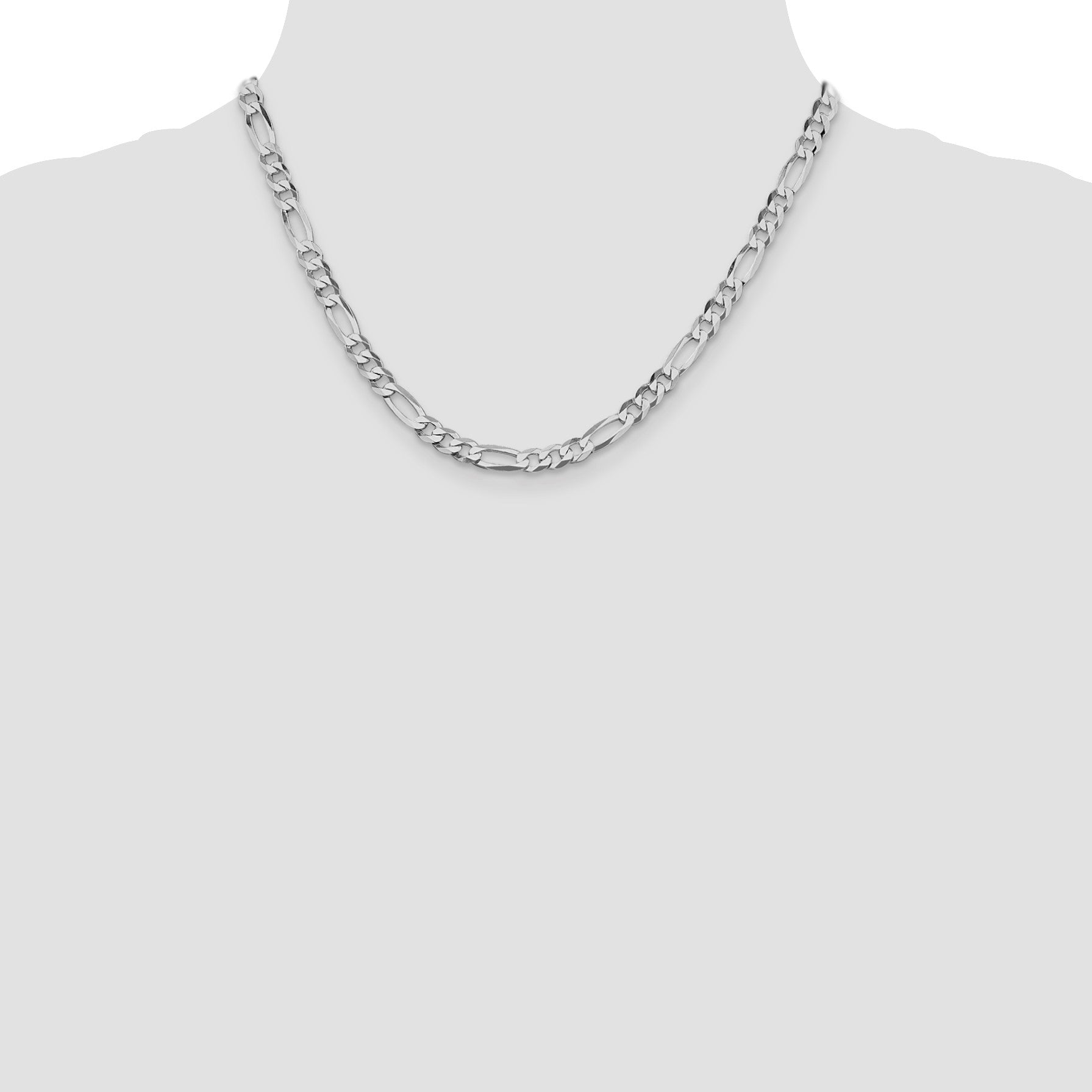 Sterling Silver Rhodium-plated 5.5mm Lightweight Flat Figaro Chain