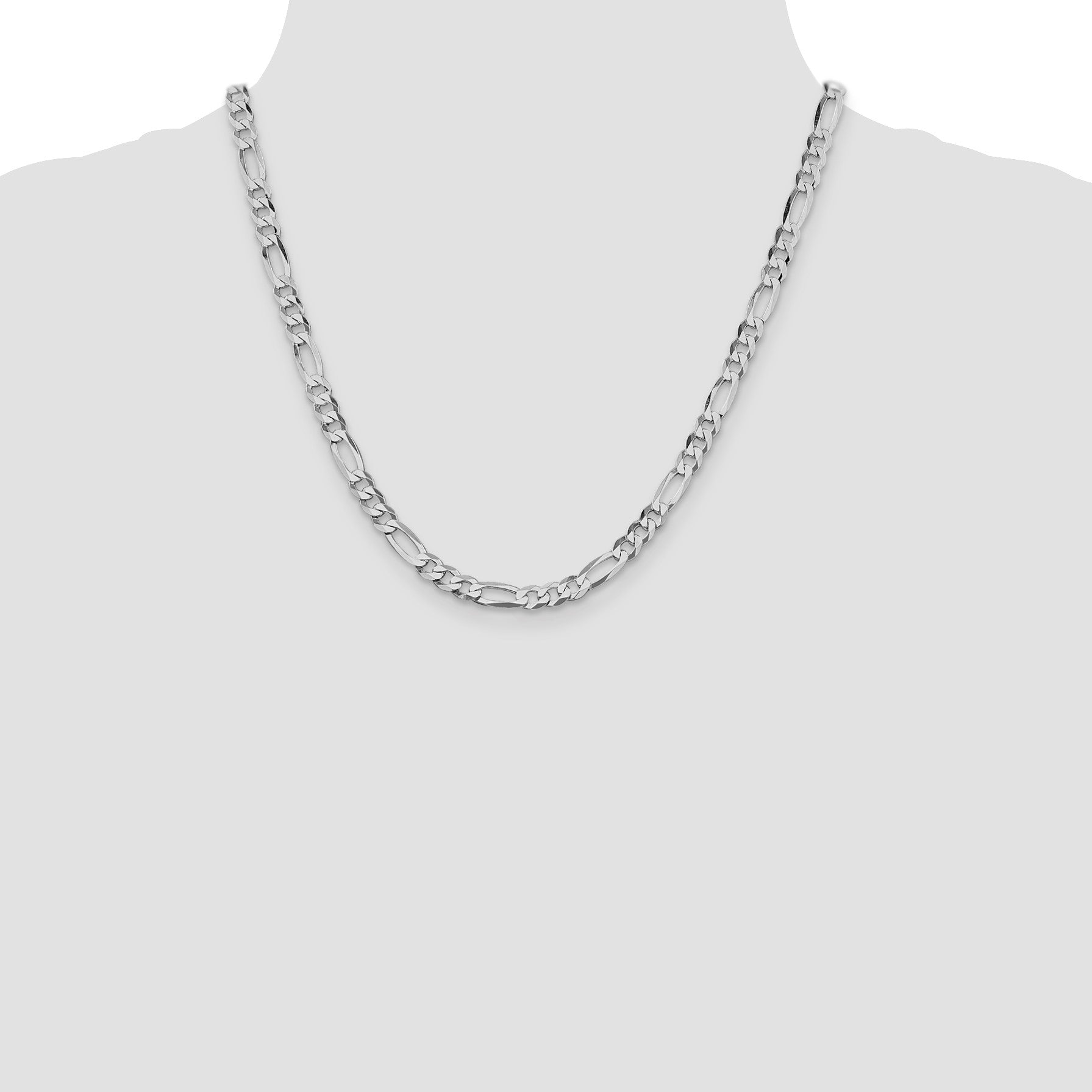 Sterling Silver Rhodium-plated 5.5mm Lightweight Flat Figaro Chain