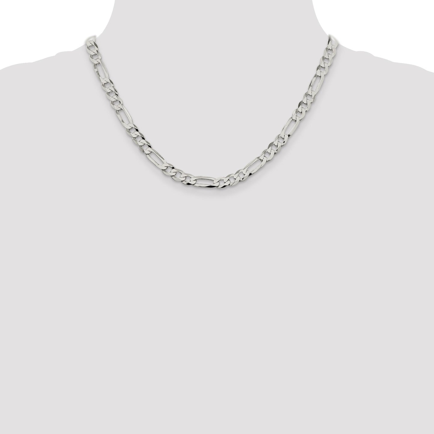 Sterling Silver 7.0mm Lightweight Flat Figaro Chain