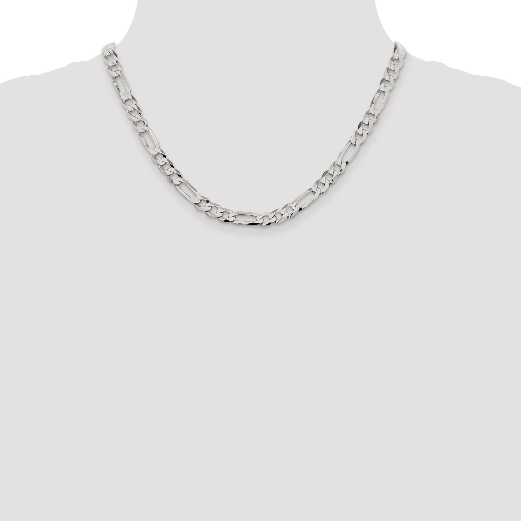 Sterling Silver 7.0mm Lightweight Flat Figaro Chain