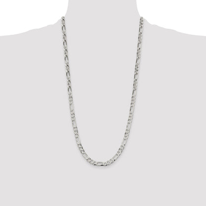 Sterling Silver 7.0mm Lightweight Flat Figaro Chain