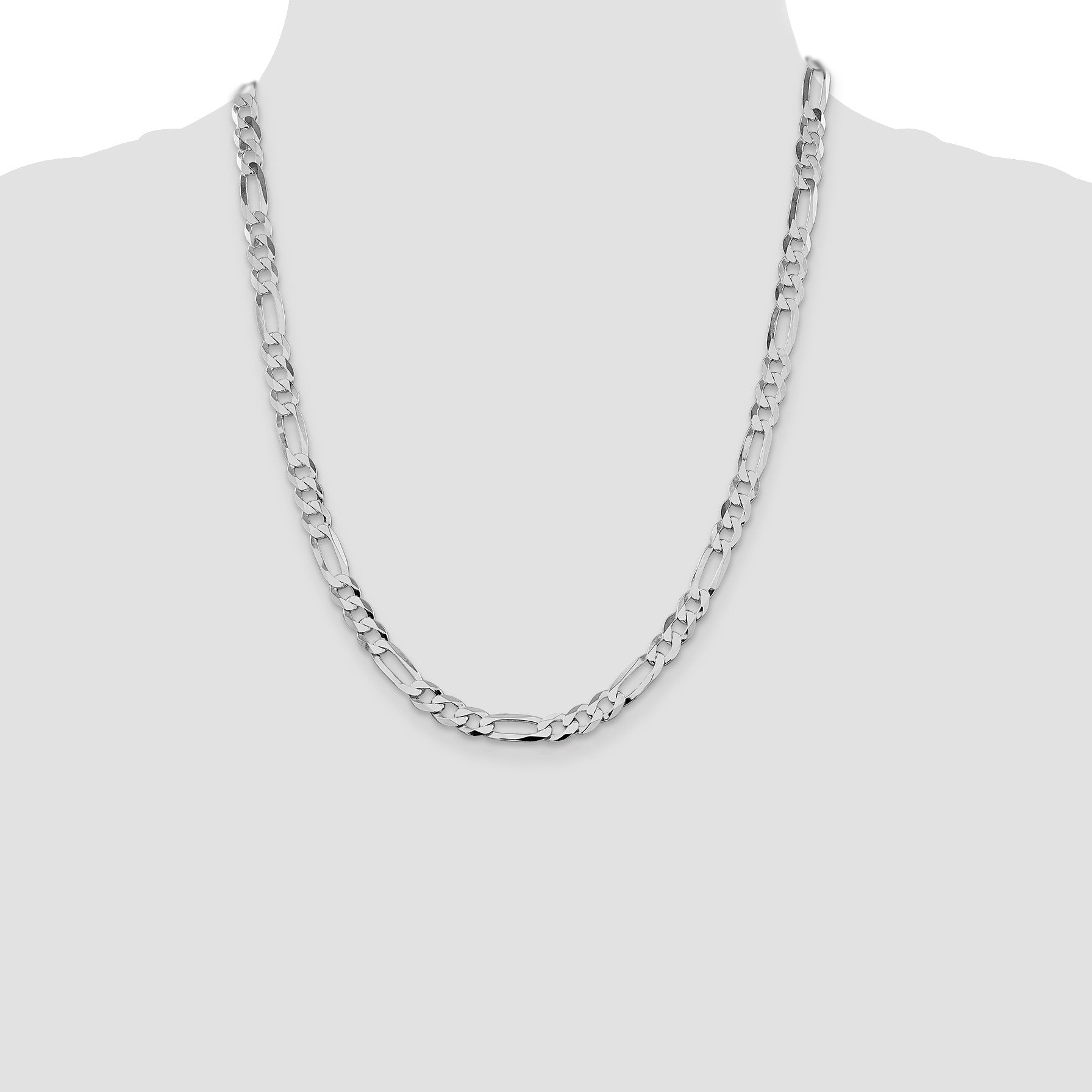 Sterling Silver Rhodium-plated 7.0mm Lightweight Flat Figaro Chain