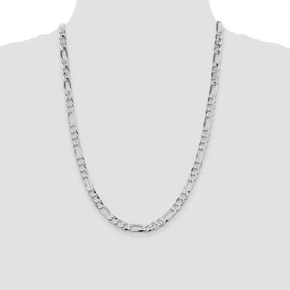 Sterling Silver Rhodium-plated 7.0mm Lightweight Flat Figaro Chain