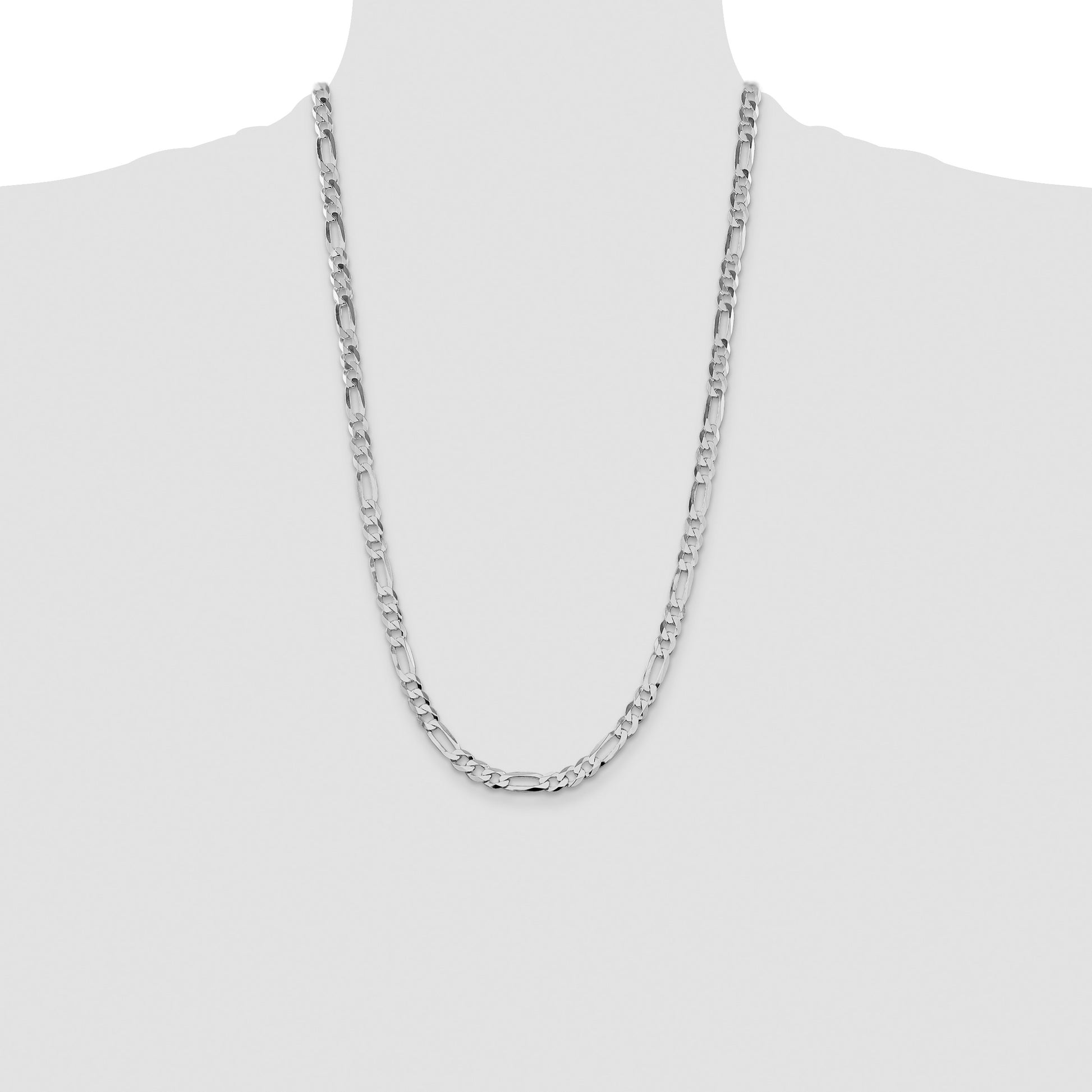 Sterling Silver Rhodium-plated 7.0mm Lightweight Flat Figaro Chain