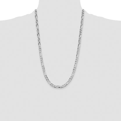 Sterling Silver Rhodium-plated 7.0mm Lightweight Flat Figaro Chain