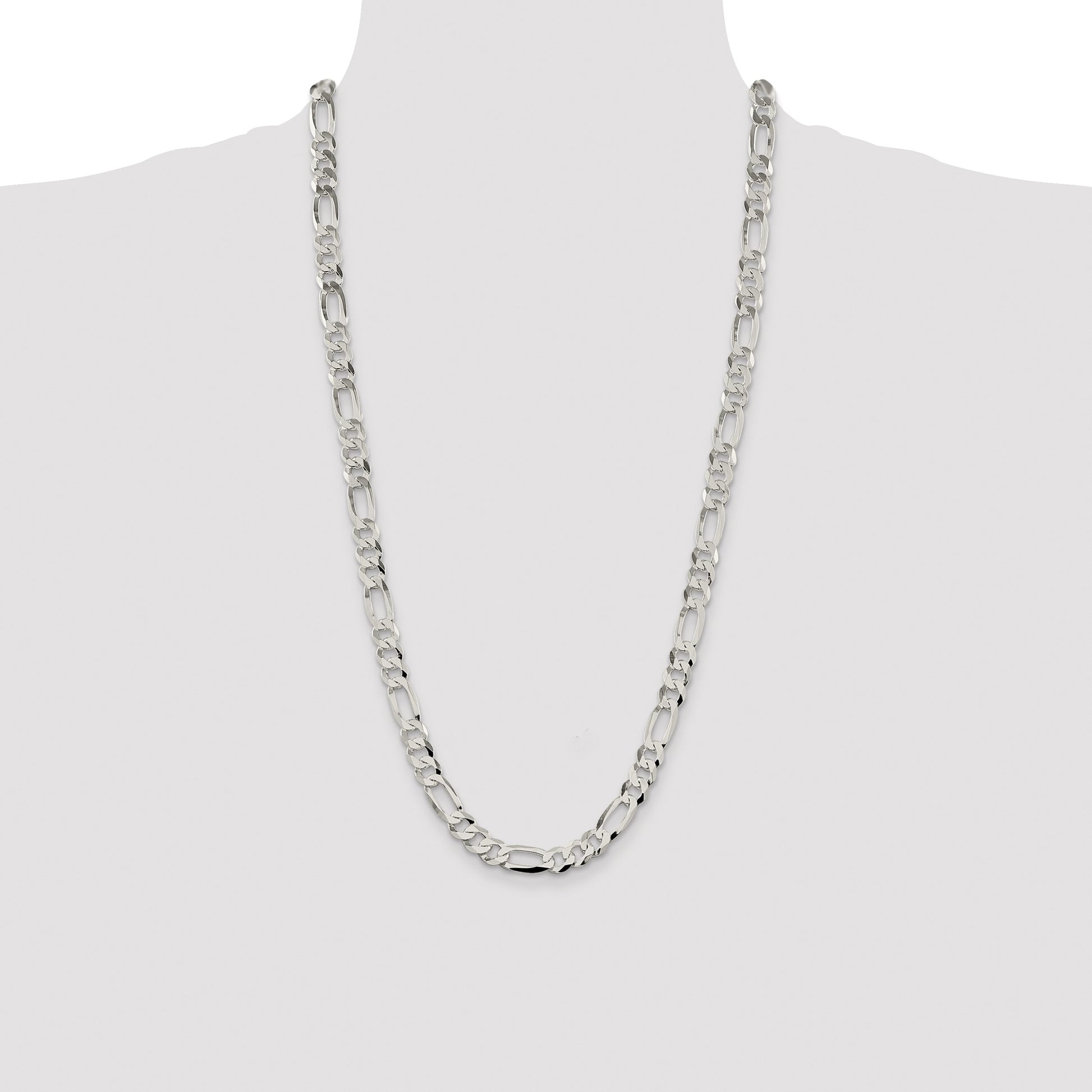 Sterling Silver 8.5mm Lightweight Flat Figaro Chain