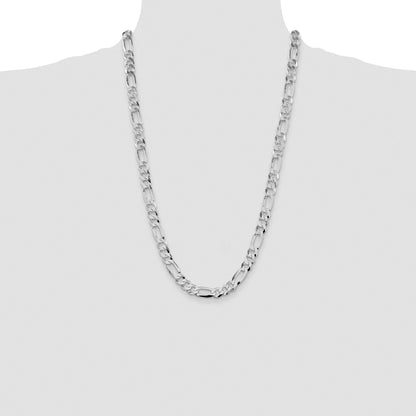 Sterling Silver Rhodium-plated 8.5mm Lightweight Flat Figaro Chain