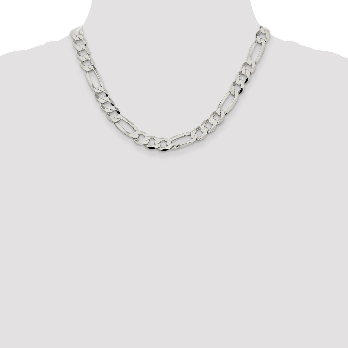 Sterling Silver 9.7mm Lightweight Flat Figaro Chain