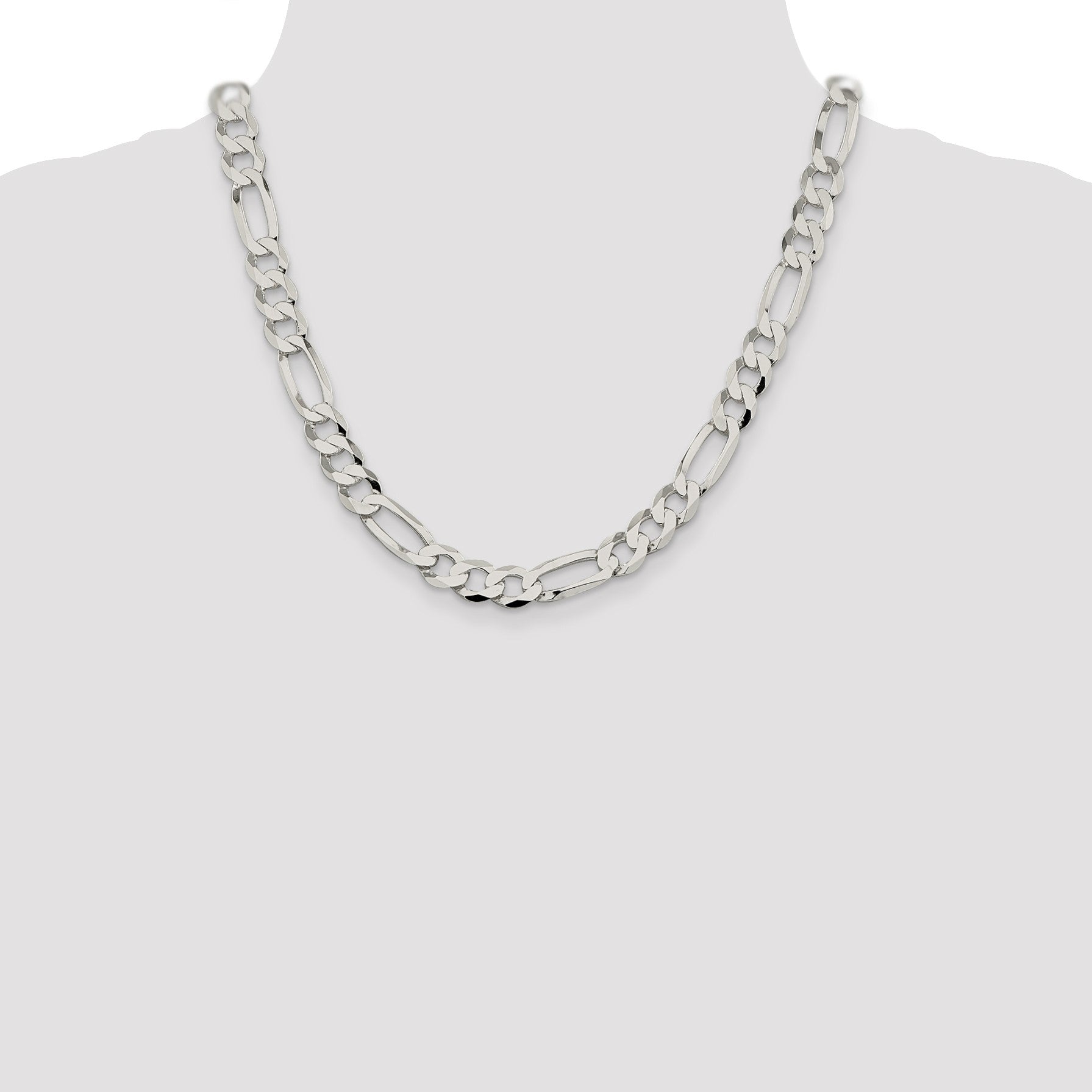 Sterling Silver 9.7mm Lightweight Flat Figaro Chain