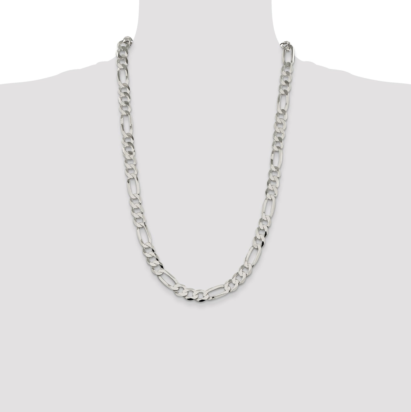 Sterling Silver 9.7mm Lightweight Flat Figaro Chain