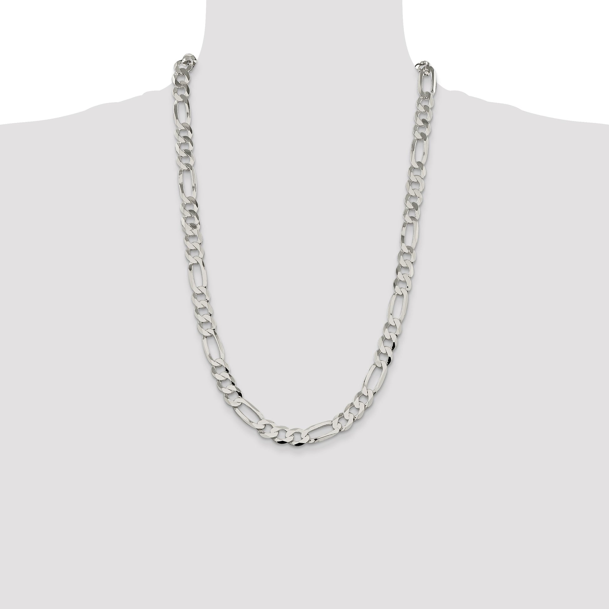 Sterling Silver 9.7mm Lightweight Flat Figaro Chain