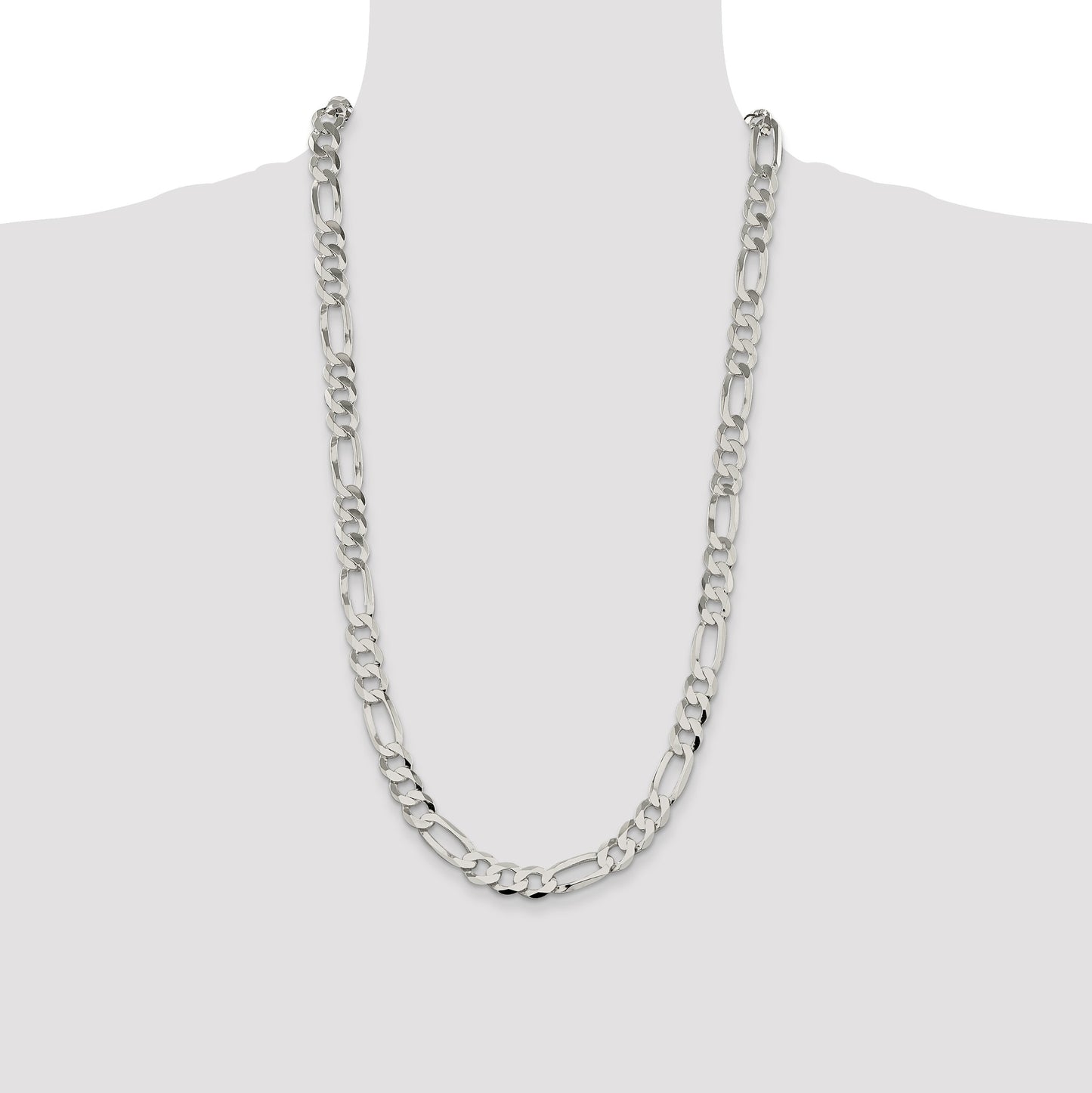 Sterling Silver 9.7mm Lightweight Flat Figaro Chain